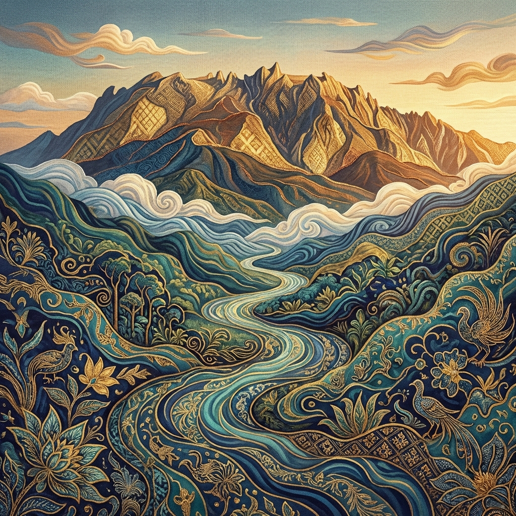 Mount Kinabalu in Batik style